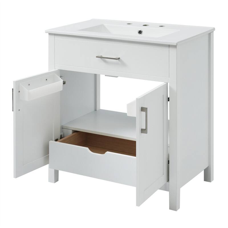 30'' Bathroom Vanity with Ceramic Sink Top, Bathroom Storage Cabinet with 2 Soft Close Doors, 1 Storage Shelf and Drawer