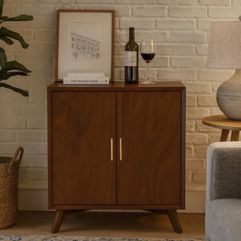 Ian 36 Inch 2 Door Bar Cabinet, Mahogany Wood, Wine Rack, Walnut Brown