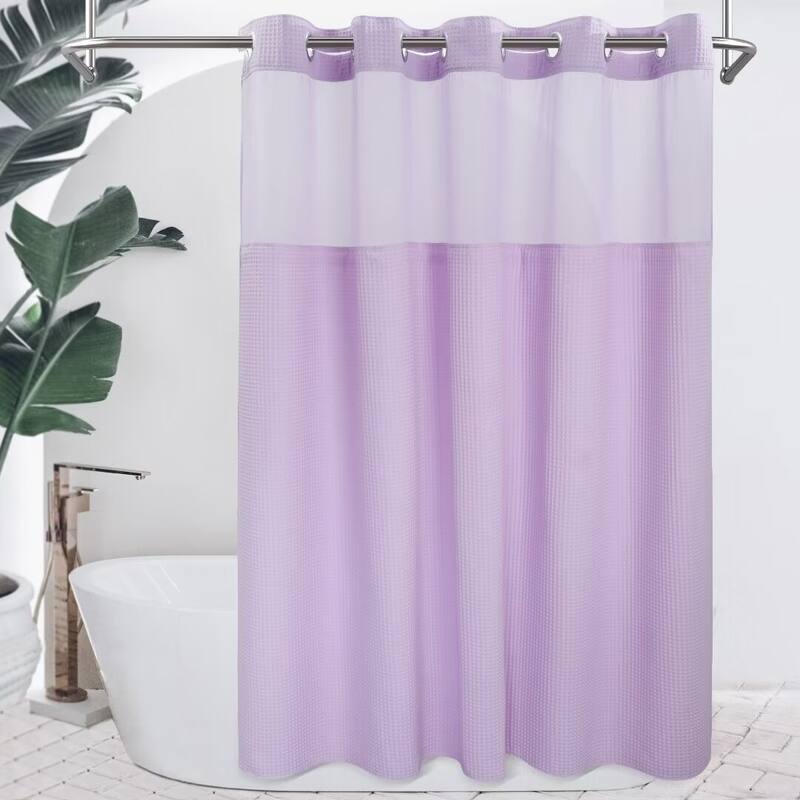 Cotton Blend Honeycomb Waffle Weave Shower Curtain with Snap-in Liner