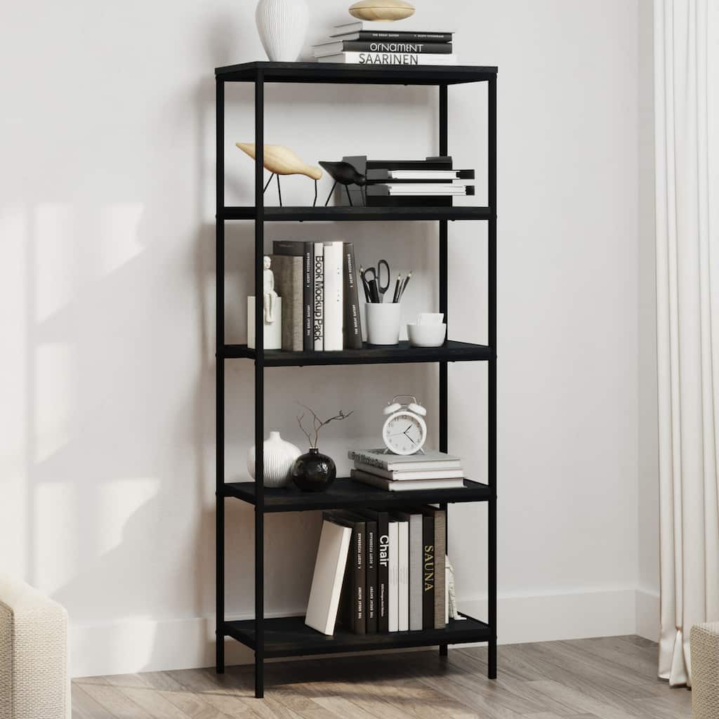Lavish Home 5-Tier Bookshelf, Black Woodgrain