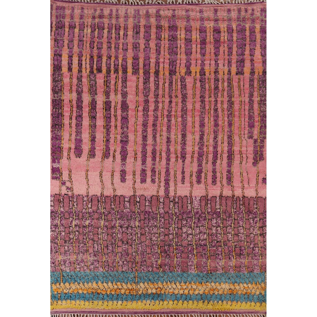 Plush Moroccan Oriental Area Rug Hand-Knotted Pink Wool Carpet - 8'2" x 10'9"