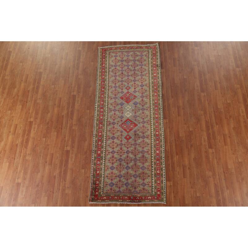 Geometric Tabriz Persian Antique Runner Rug Hand-knotted Wool Carpet - 3'8" x 9'5"