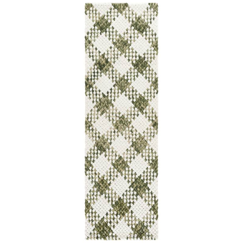 SAFAVIEH Handmade Natural Fiber Couture Heriona Wool Rug - 2'3" x 8' Runner - Green/Ivory