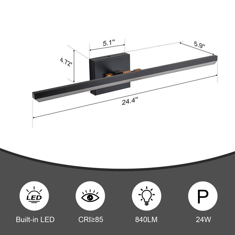 Modern Dimmable LED Wall Sconce Bathroom Vanity Light with 3-CCT Selectable Light - Black