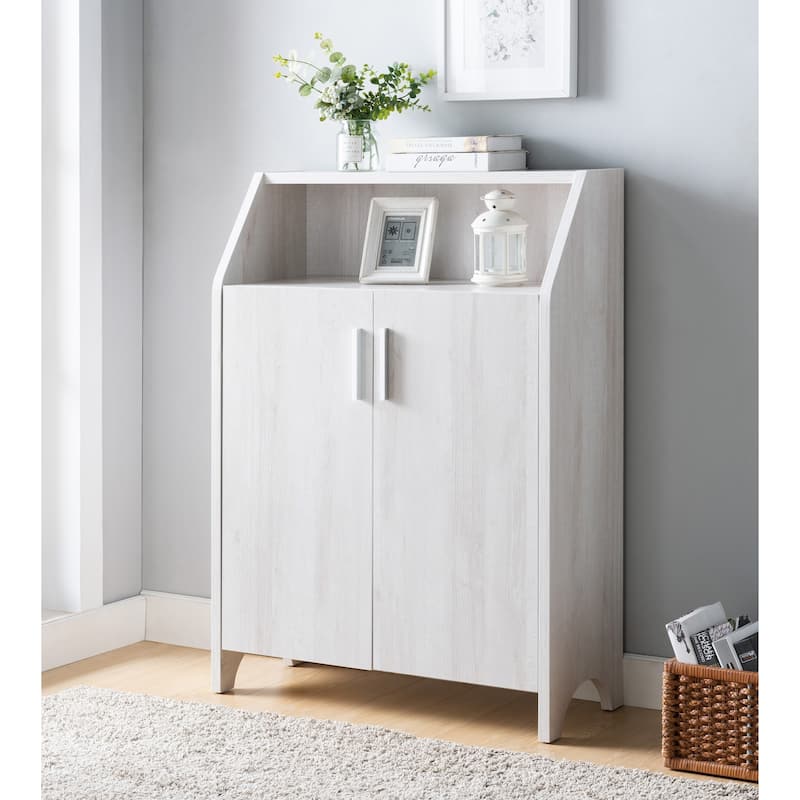 Wooden Two Door Shoe Cabinet with Four Interior Shelves fits 10 Pairs of Shoes for Living Room, Entryway, Bedroom