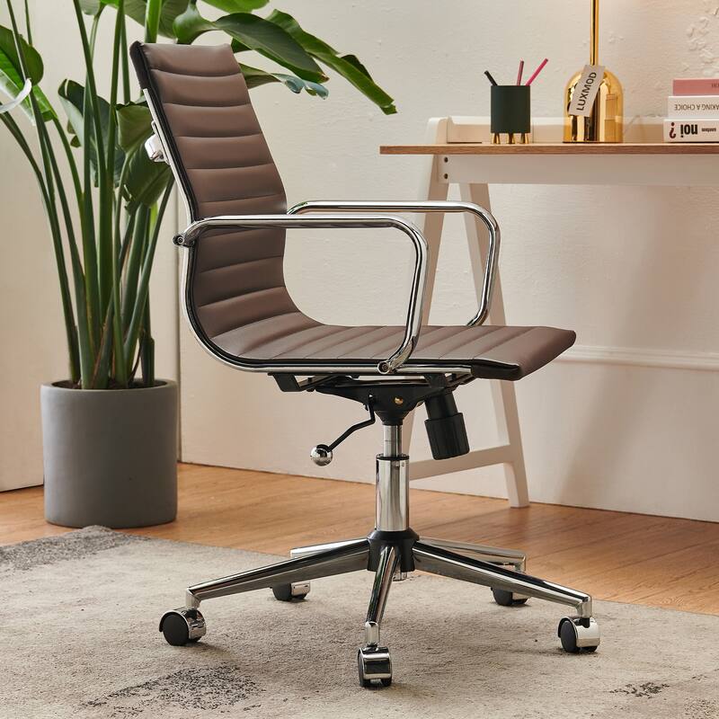 LUXMOD Ribbed Home Office Computer Chair Desk Chair - Brown