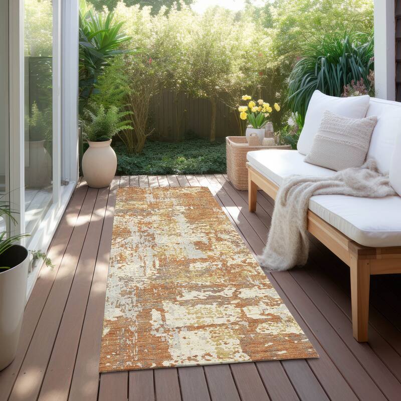 Machine Washable Indoor/ Outdoor Abstract Chantille Rug - Copper - 2'3" x 7'6"