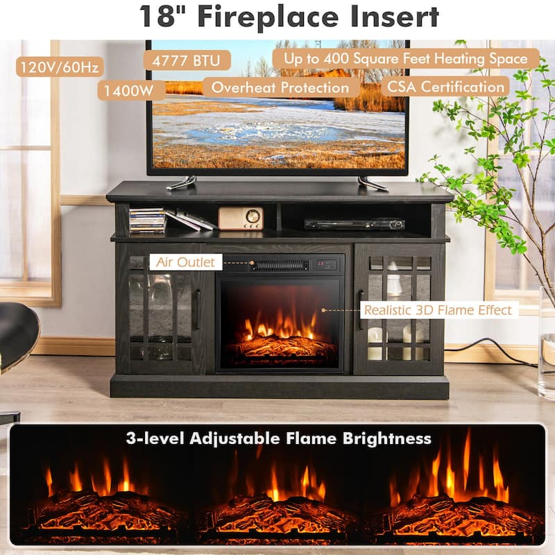 Gymax 48" TV Stand Console Cabinet w/ Fireplace Entertainment Center - 48'' x 16'' x 30''