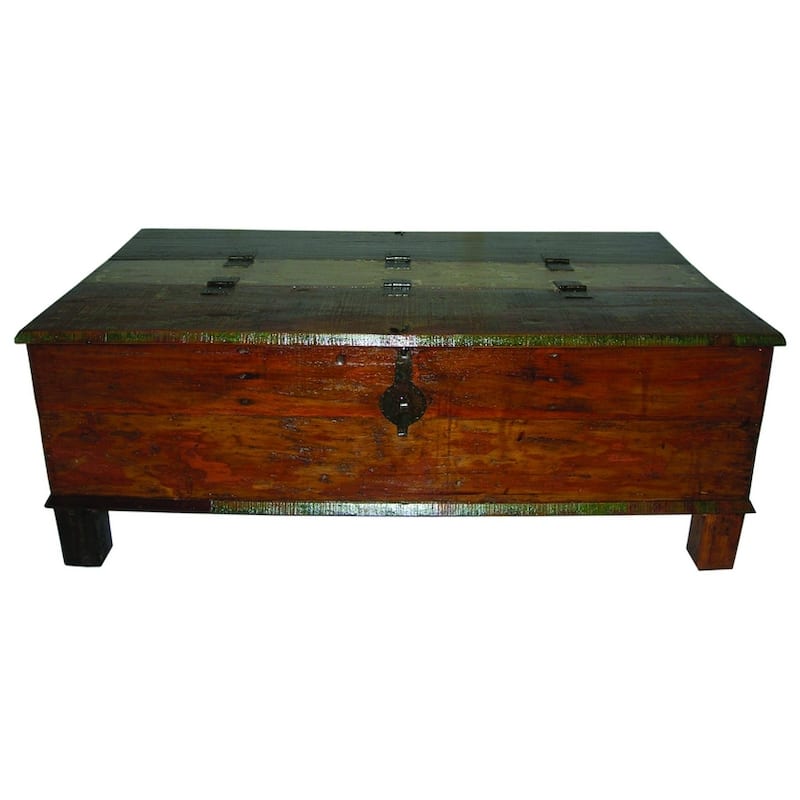 HomeRoots 50" Brown Solid Wood Distressed Lift Top Coffee Table