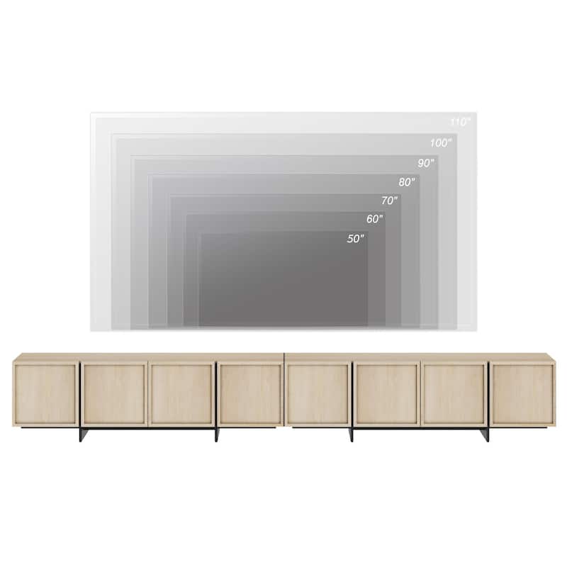 WMAPAT Modern Entertainment Center With T-Shaped Wooden Legs, 4-Door Storage TV Stand, Media Cabinet For Living Room