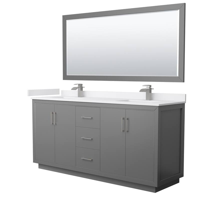 Wyndham Collection WCF1111-72D-VCA-M70 Icon 72" Free Standing Double - Dark Gray / White Cultured Marble Top / Brushed - Painted