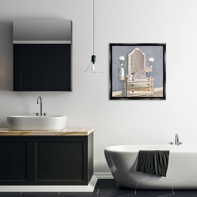 Stupell Bathroom Sink & Mirror Framed Floater Canvas Wall Art Design By Charlene Olson