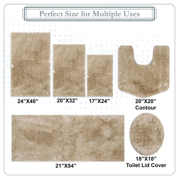 dimension image slide 9 of 28, Luxury Plush Bathroom Rug Set - Quick-Dry, Soft Microfiber, Non-Slip, Absorbent & Washable Bath Mats