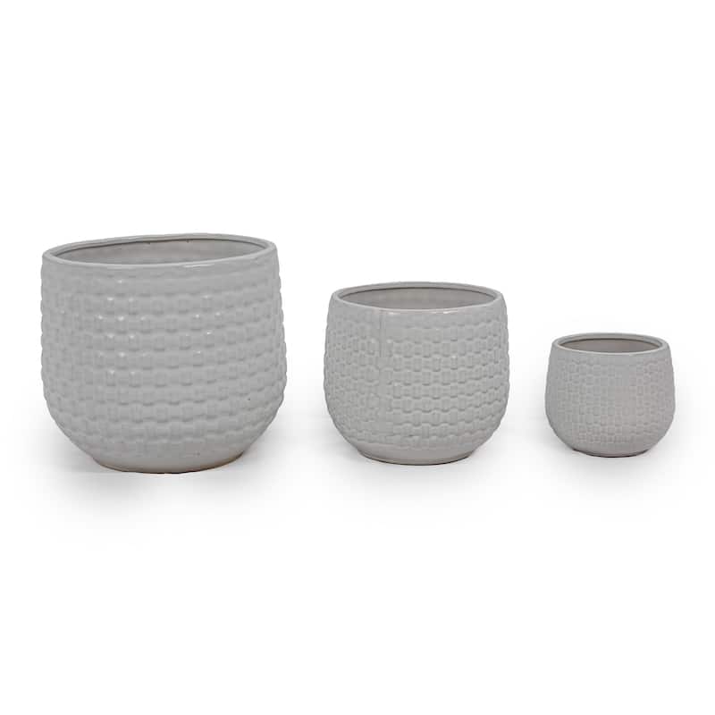 Matte White Ceramic Planter Set of 3 - 9.5 Inch Square Modern Outdoor Pots with Drainage