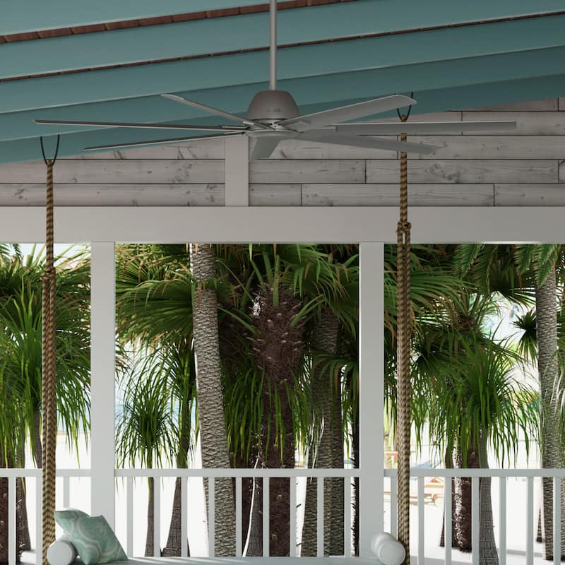 Hunter 72" Downtown Windmill Outdoor Ceiling Fan & Wall Control - Damp Rated - Industrial, Modern - ENERGY STAR! - Matte Silver