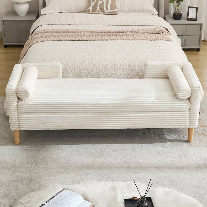 65.4"W End of Bed Storage Bench,Modern Ottoman Bench with Arms and Pillows