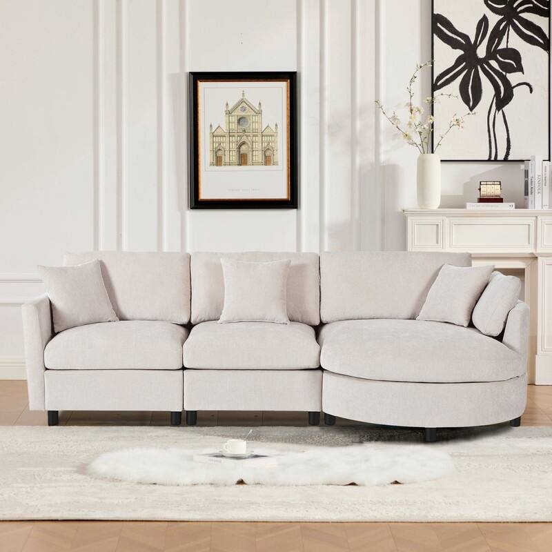 U-Shaped 6-Piece Sectional Sofa with Movable Ottomans Modular Design Soft Chenille Fabric for Versatile Seating - Beige