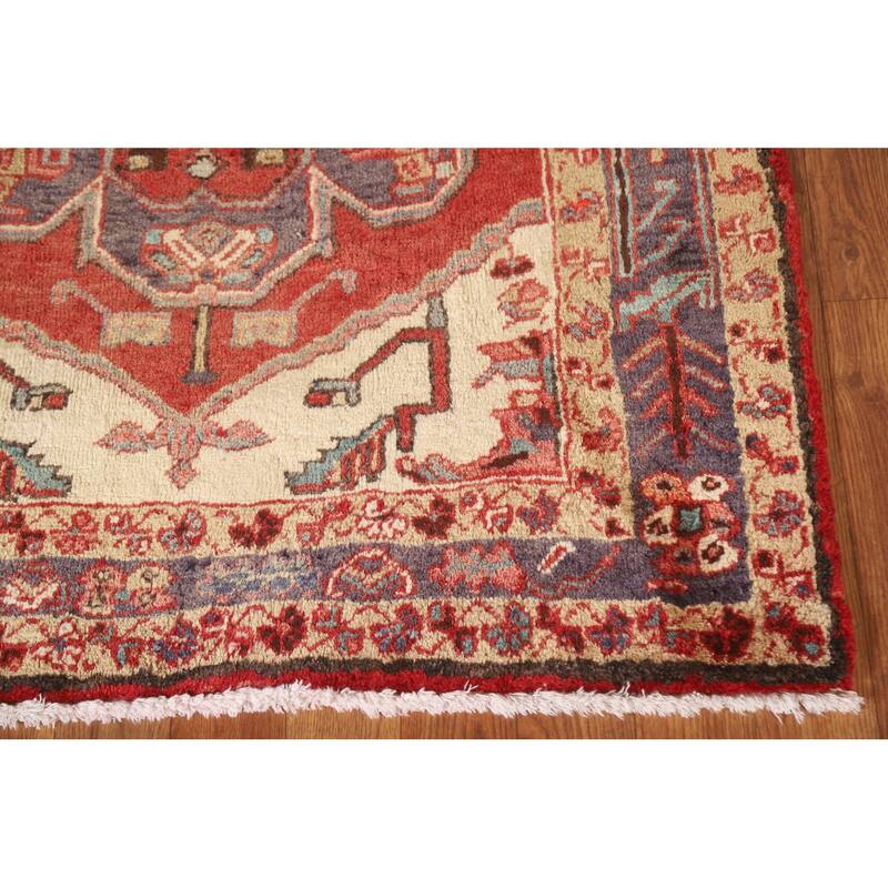 Vegetable Dye Red Heriz Persian Vintage Runner Rug Handmade Carpet - 3'1"x 9'8"
