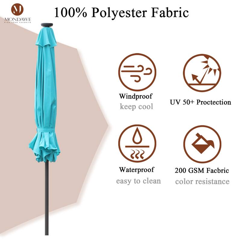9Ft Patio Market Umbrella with 32 LED Round Solar