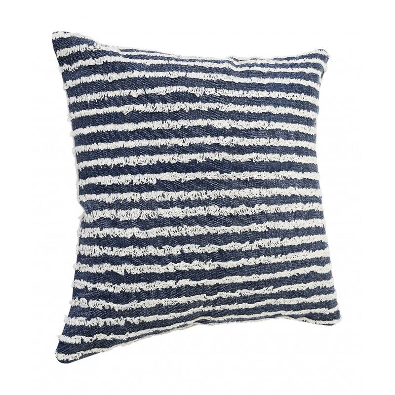 HomeRoots 20" X 20" Ensign Blue And Cream 100% Cotton Striped Zippered Pillow