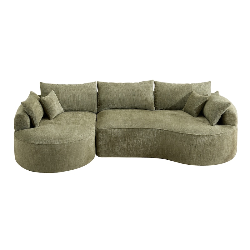 L Shape Sectional Sofa with Curved Chaise Lounge, High-Resilience Sponge Boneless Sofa, Upholstered Sofa with Throw Pillows