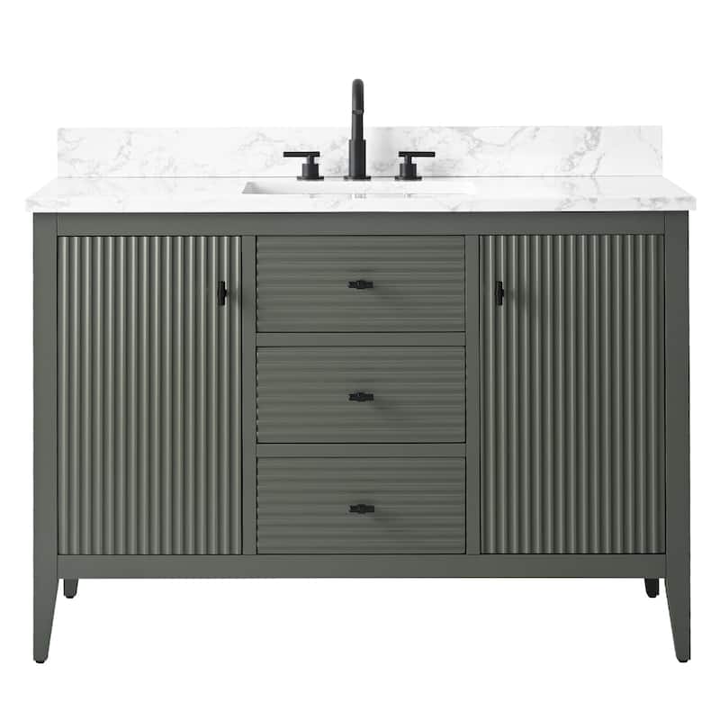 Vanity Art 48" Single Sink Bathroom Vanity Cabinet with Engineered Marble Countertop