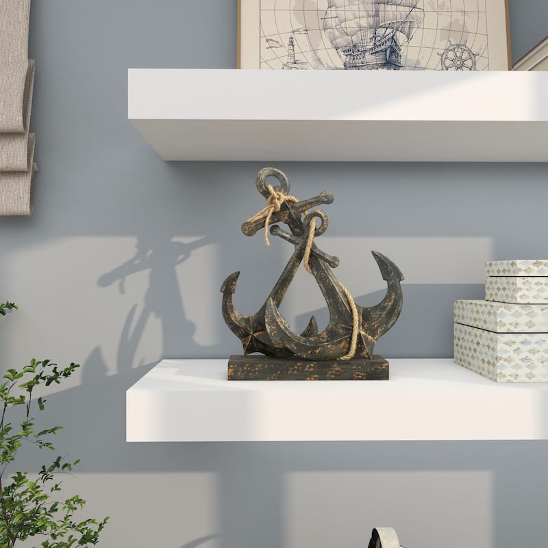 Metal Anchor Decorative Sculpture with Jute Rope Accents - Black - Roche River Decor