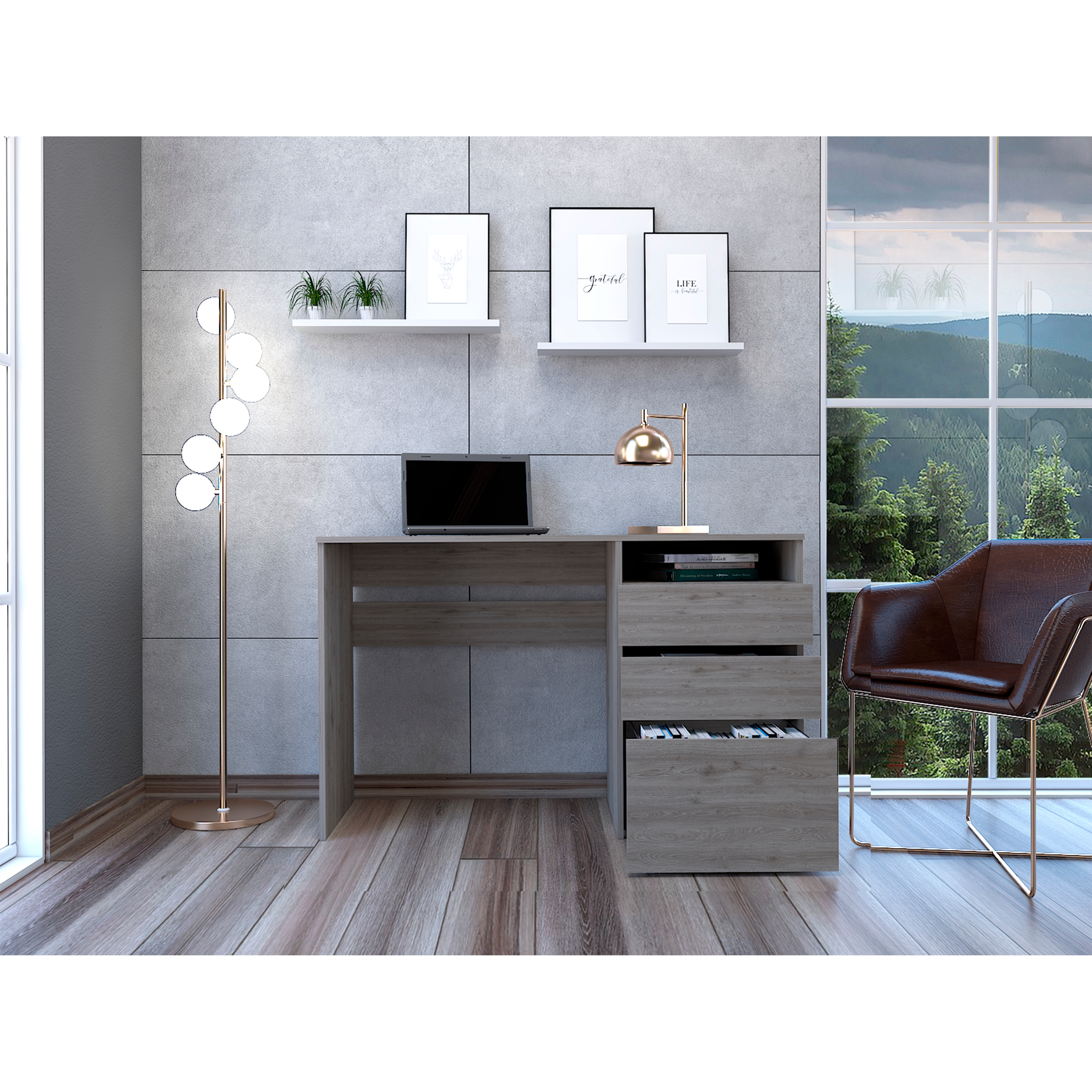 Dublin 47 Inch Light Gray Computer Desk with Three Drawers and Shelf
