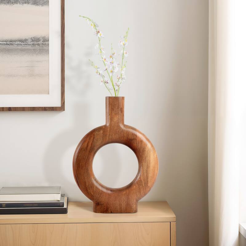 Wood Flower Vase Decorative Sculptural Tall Profile for Any Space - 13.75" x 2" x 18"