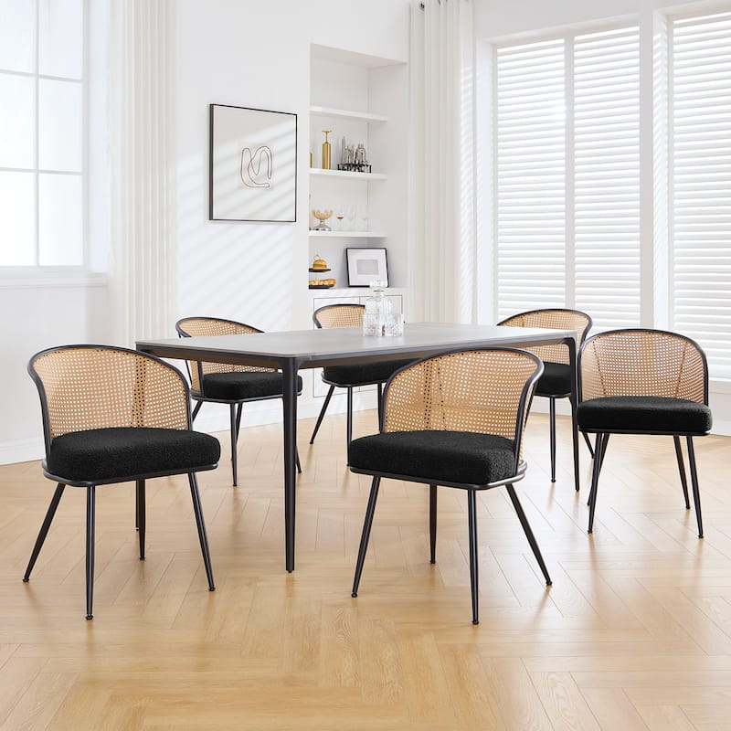Upholstered Rattan Dining Chairs with Metal Legs Set of 2/4 - 29.92"H x 20.5"W x 23.03"D