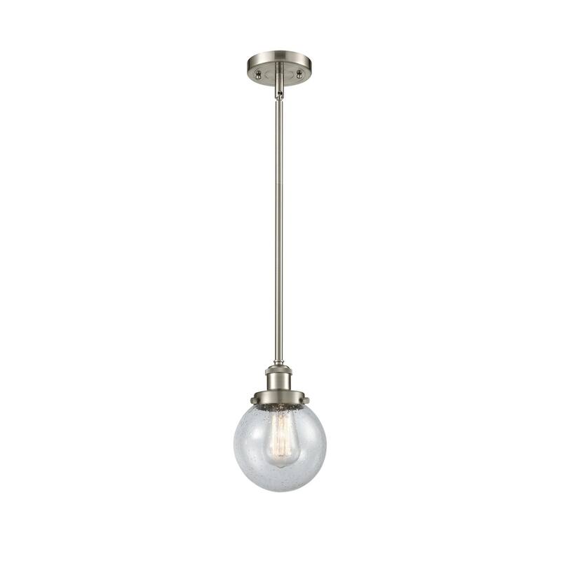 Innovations Lighting Beacon 6" Wide Mini Pendant - Rod Hung - Brushed Satin Nickel / Seedy