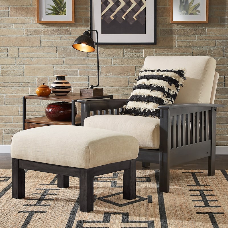 Sigulda Mission-Style Wood Accent Chair with Ottoman