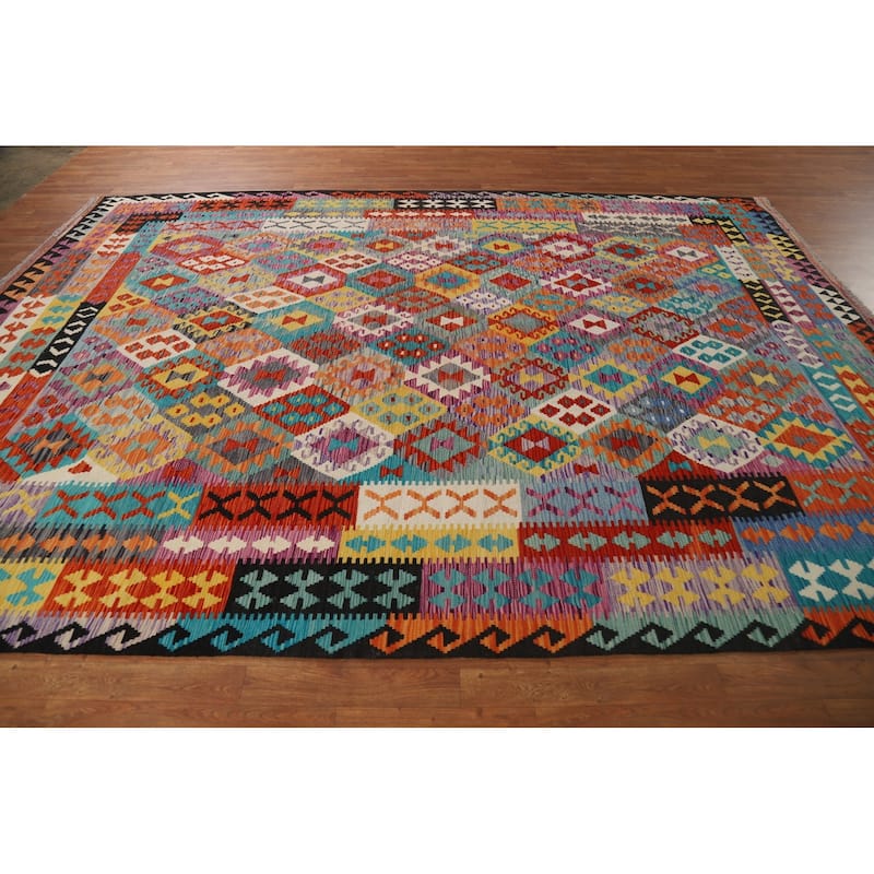 Flat Weave Colorful Kilim Area Rug Flatweave Wool Carpet - 8'4" x 11'9"