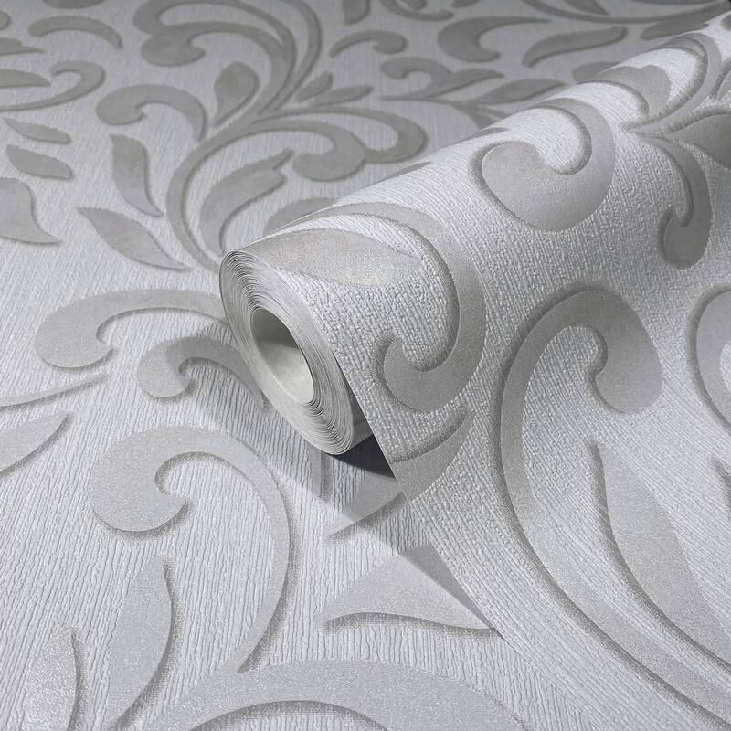 Galerie Wallcoverings Leafy Scroll Damask Vinyl on Non-woven Metallic Wallpaper Roll