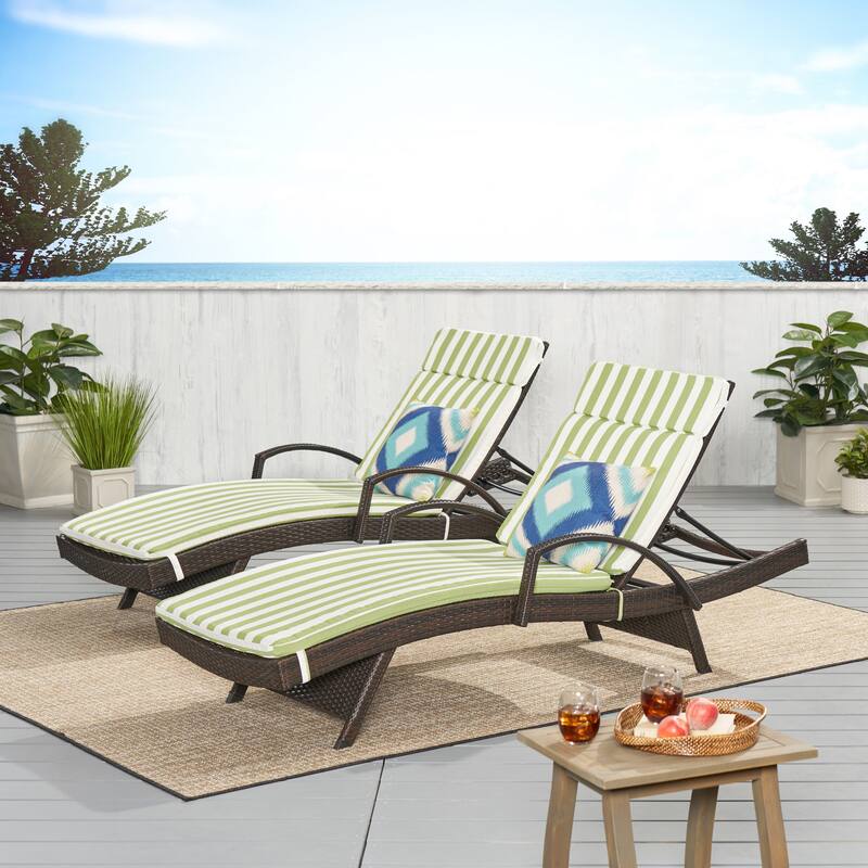 Vilano Outdoor Cushioned Lounge Chair (Set of 2) by Christopher Knight Home - Brown/Brown Green Stripe