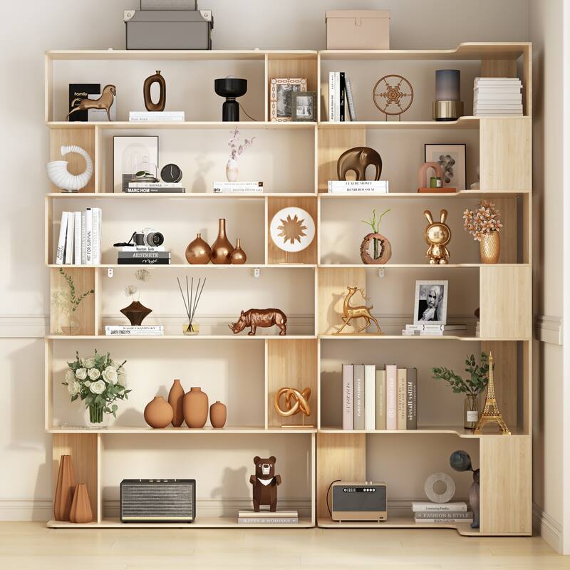 81.9"H Bookshelf Free Combination Shelf Creative Bookcase Bathroom - Corner+Rectangle - Oak