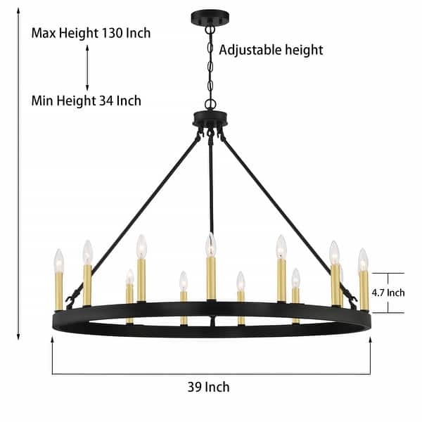 dimension image slide 4 of 7, Acroma 15-light Farmhouse Large Wagon Wheel Candle Chandelier with UL Certified - D40'' * H130''