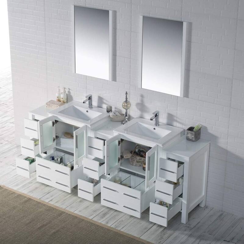 Blossom Sydney 84" Double Sink Vanity w/ 3 side Cabinet & side Mirror