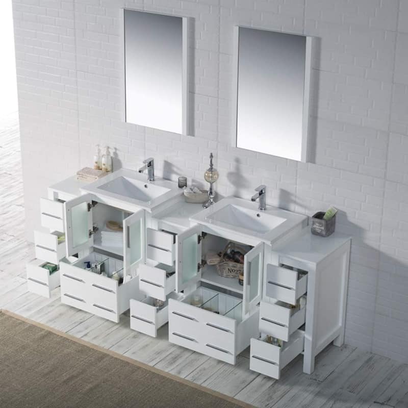 Blossom Sydney 84 Inch Solid Wood Double Sink Vanity with Side Cabinet