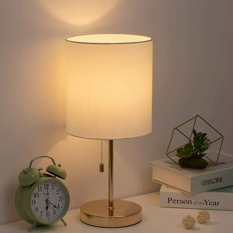 Modern Desk Lamp with Metal Base Fabric Lamp Shade - Gold
