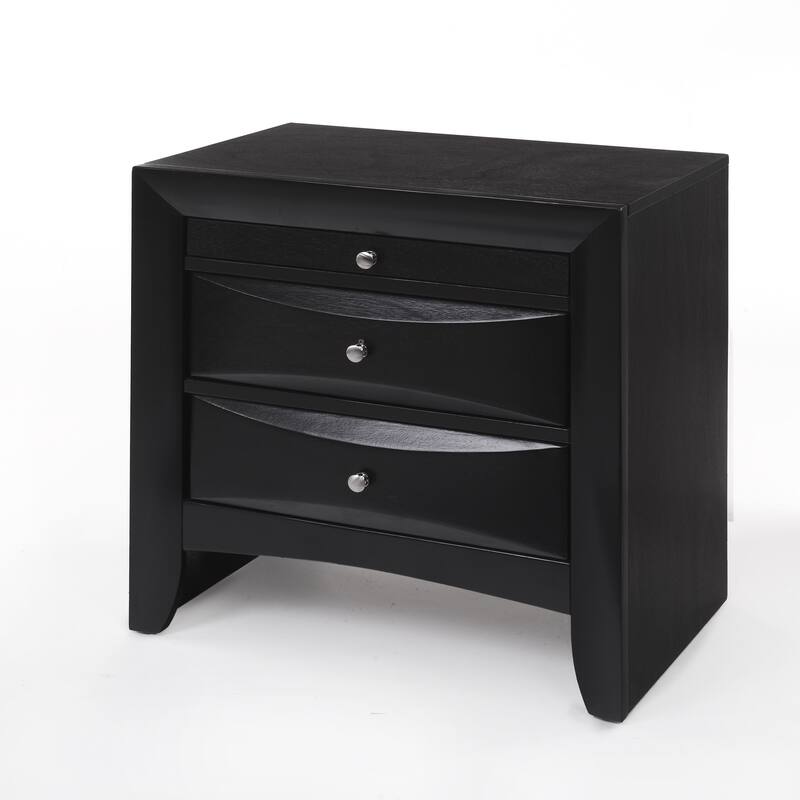 Transitional Wooden Nightstand with 2 Drawers and 1 Pull Out Tray