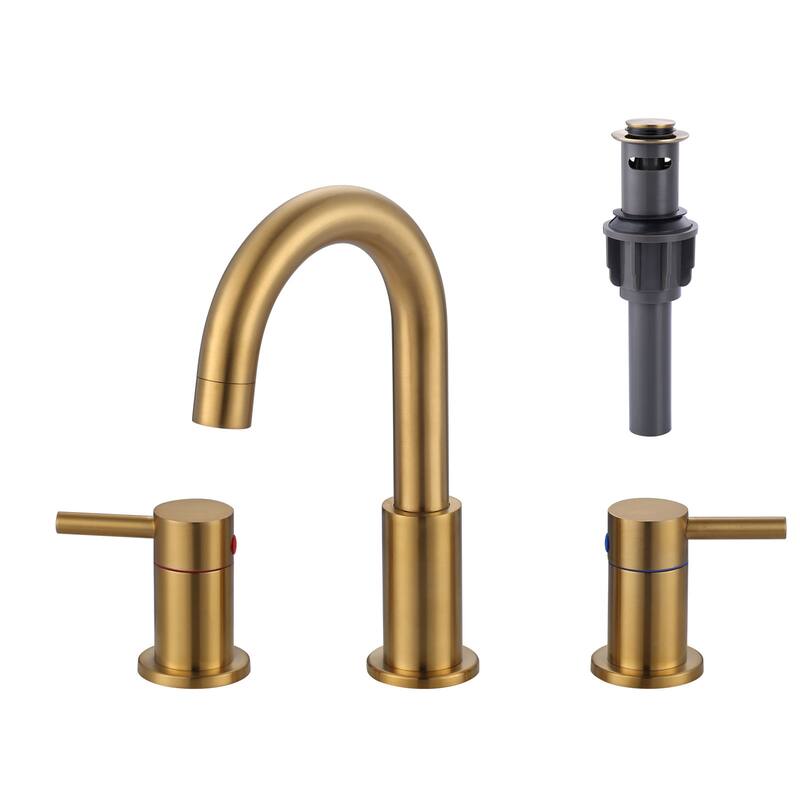 WOWOW 8 in. Widespread Double Handle Bathroom Faucet - Gold