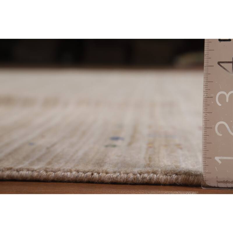 Striped Camel Gabbeh Oriental Square Rug Handmade Wool Carpet - 9'11" x 9'7"