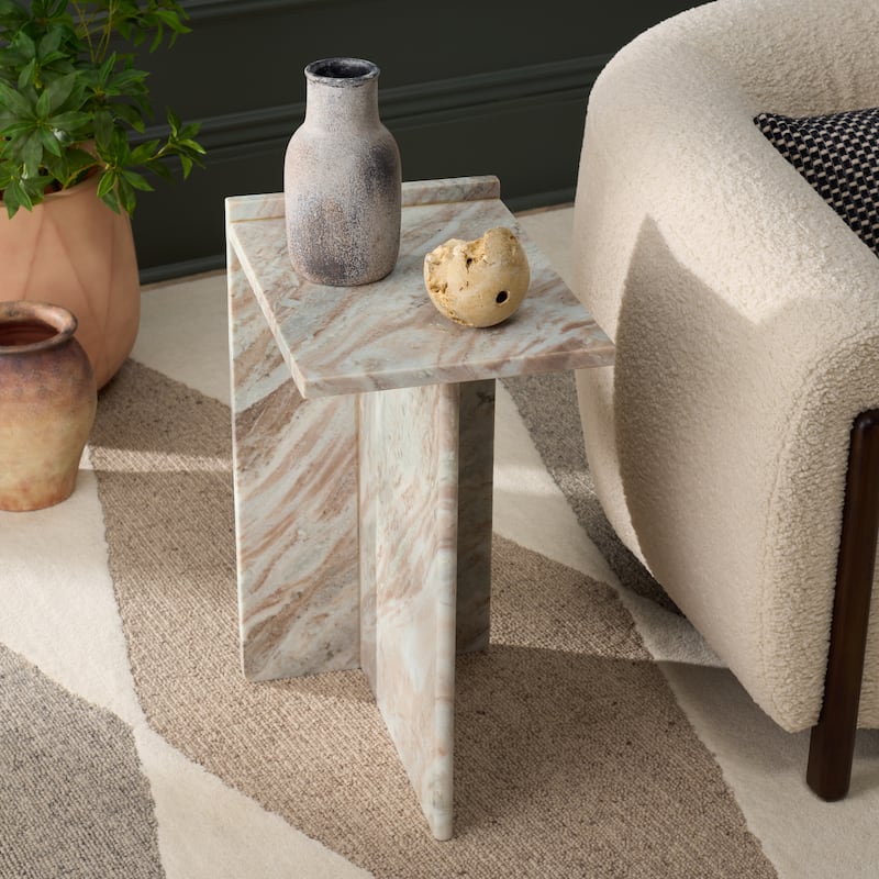SAFAVIEH Home Shivianna Marble Side Table - 16"W x 12"D x 24"H - Brown/Grey