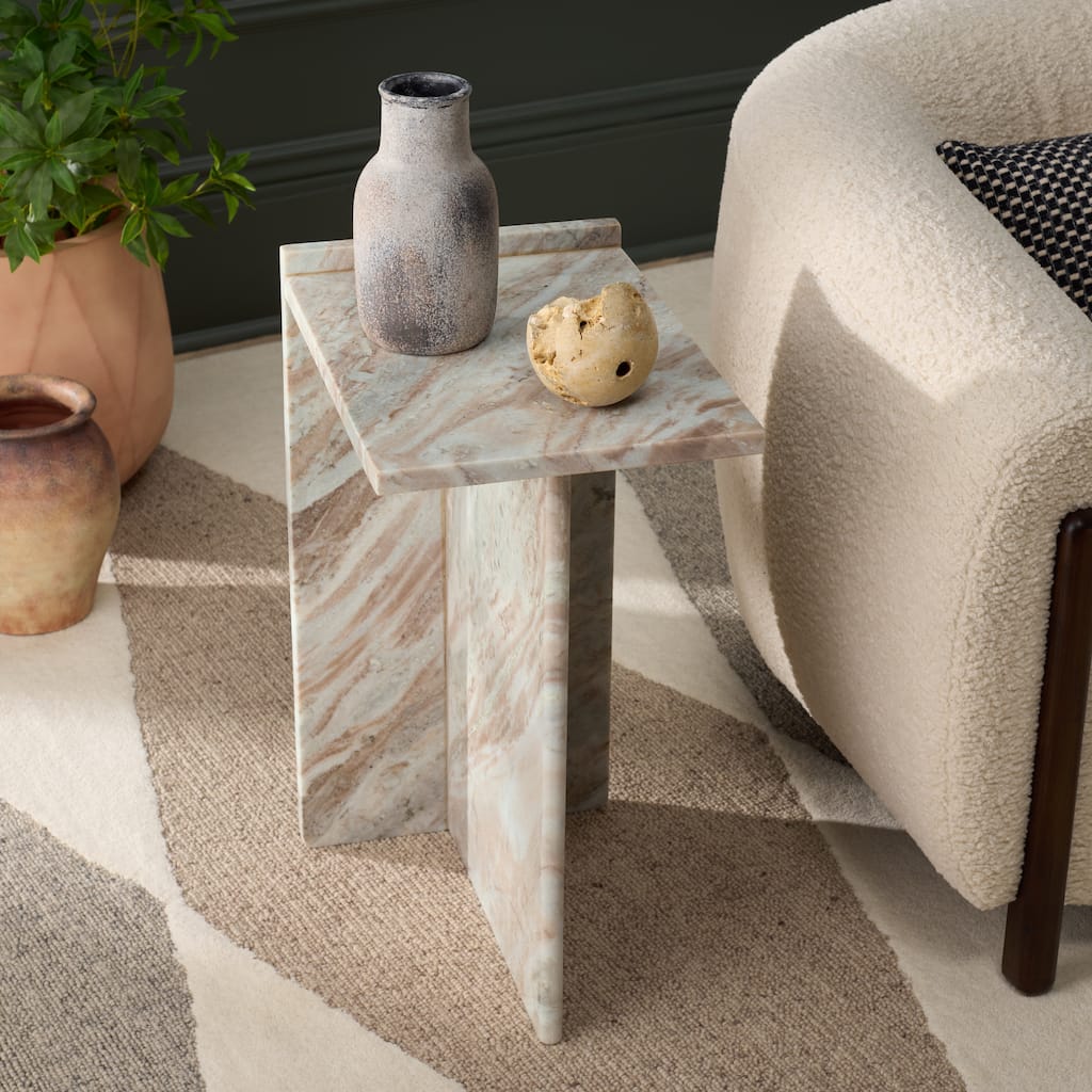 SAFAVIEH Home Shivianna Marble Side Table, Fully Assembled - 16"W x 12"D x 24"H