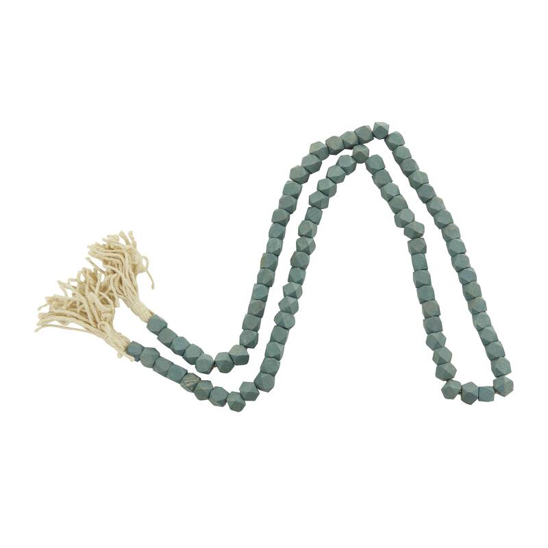 Mango Wood Handmade Hexagon Carved Geometric Long Beaded Garland with Tassel - Roche River Decor