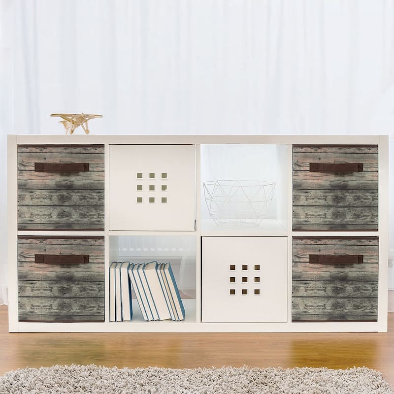 Storage Cube Wood Basket Bin Brown 4 Pack