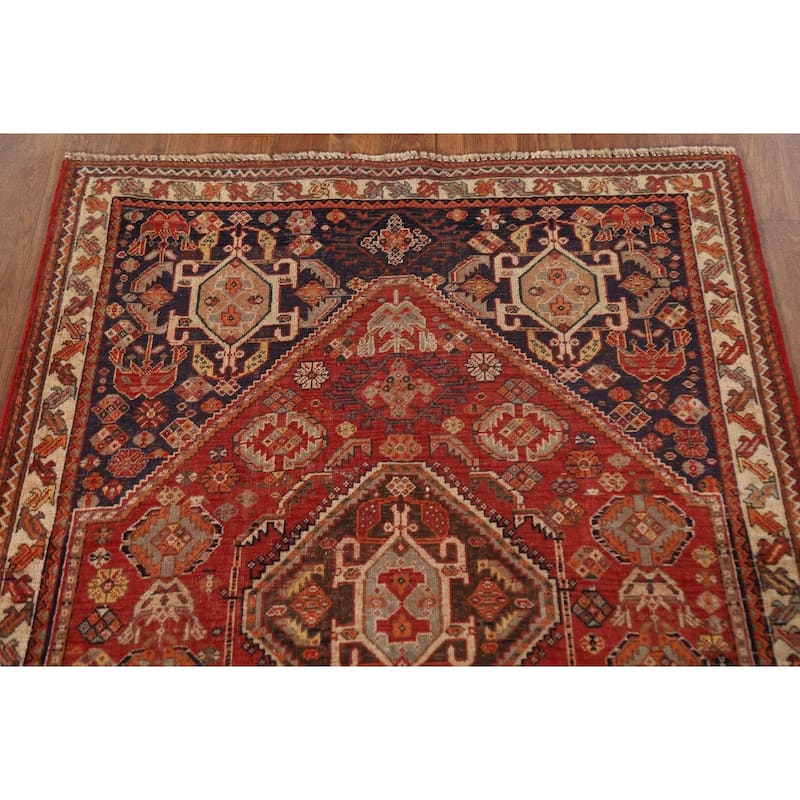 Pre-1900 Antique Vegetable Dye Shiraz Persian Rug Handmade Wool Carpet - 3'5"x 4'9"
