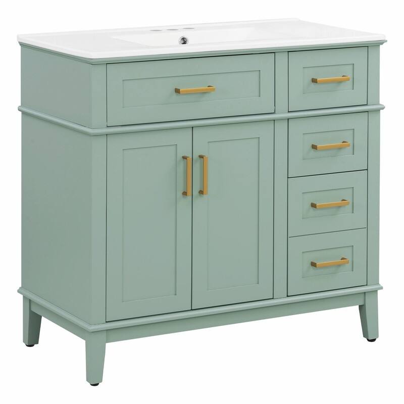 36" Modern Bathroom Vanity with Ceramic Sink, Soft-Close Door and 4 Storage Drawers
