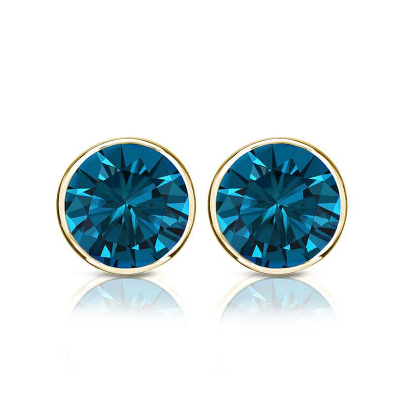 Auriya 14k Gold 1ctw Blue Diamond Stud Earrings Bezel-set (I1-I2)